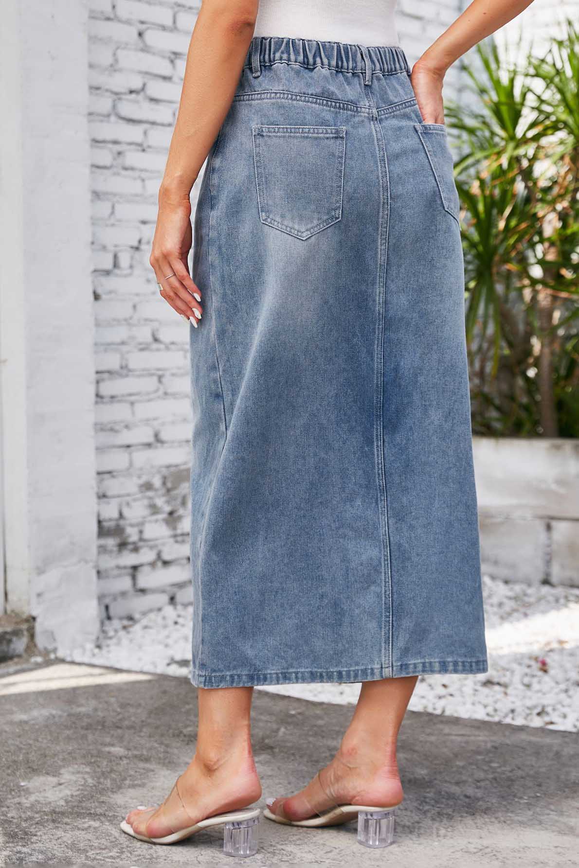 Falda Midi Denim con Abertura Delantera