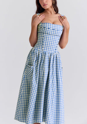 Vestido Gingham Mujer Escote Cuadrado Detalle Botones Estilo Clásico-83592-f40d48a0-9034-4863-8f70-e87ce3e9d722