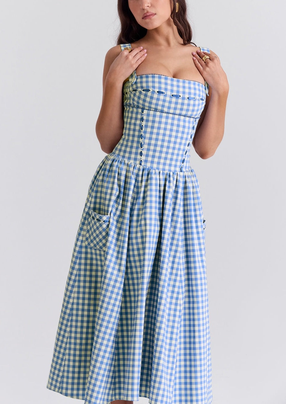 Vestido Gingham Mujer Escote Cuadrado Detalle Botones Estilo Clásico-83592-f40d48a0-9034-4863-8f70-e87ce3e9d722