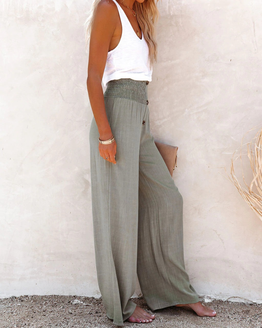 Pantalones Palazzo de Cintura Alta con Botones