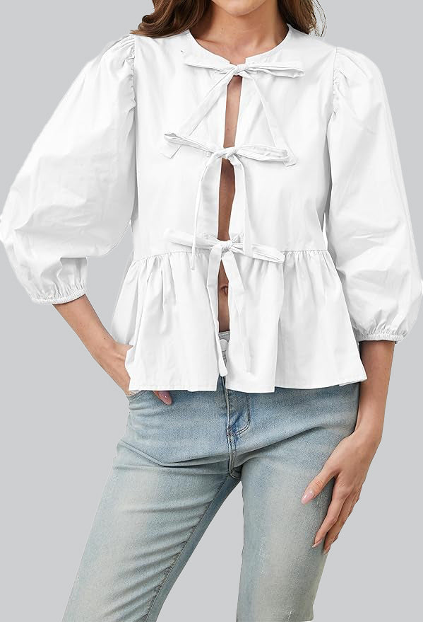 Vela Official Blusa Peplum para Mujer – Lazo Decorativo, Manga 3/4, Varios Colores-83302-f8705f6f-ba71-43ad-bc30-67aacff897d0