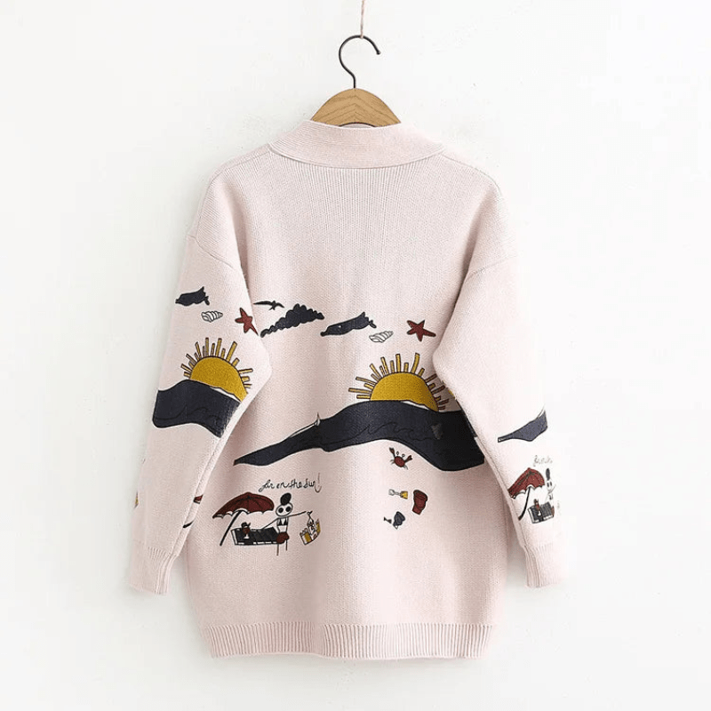 Cárdigan Oversized con Bordados Juguetones