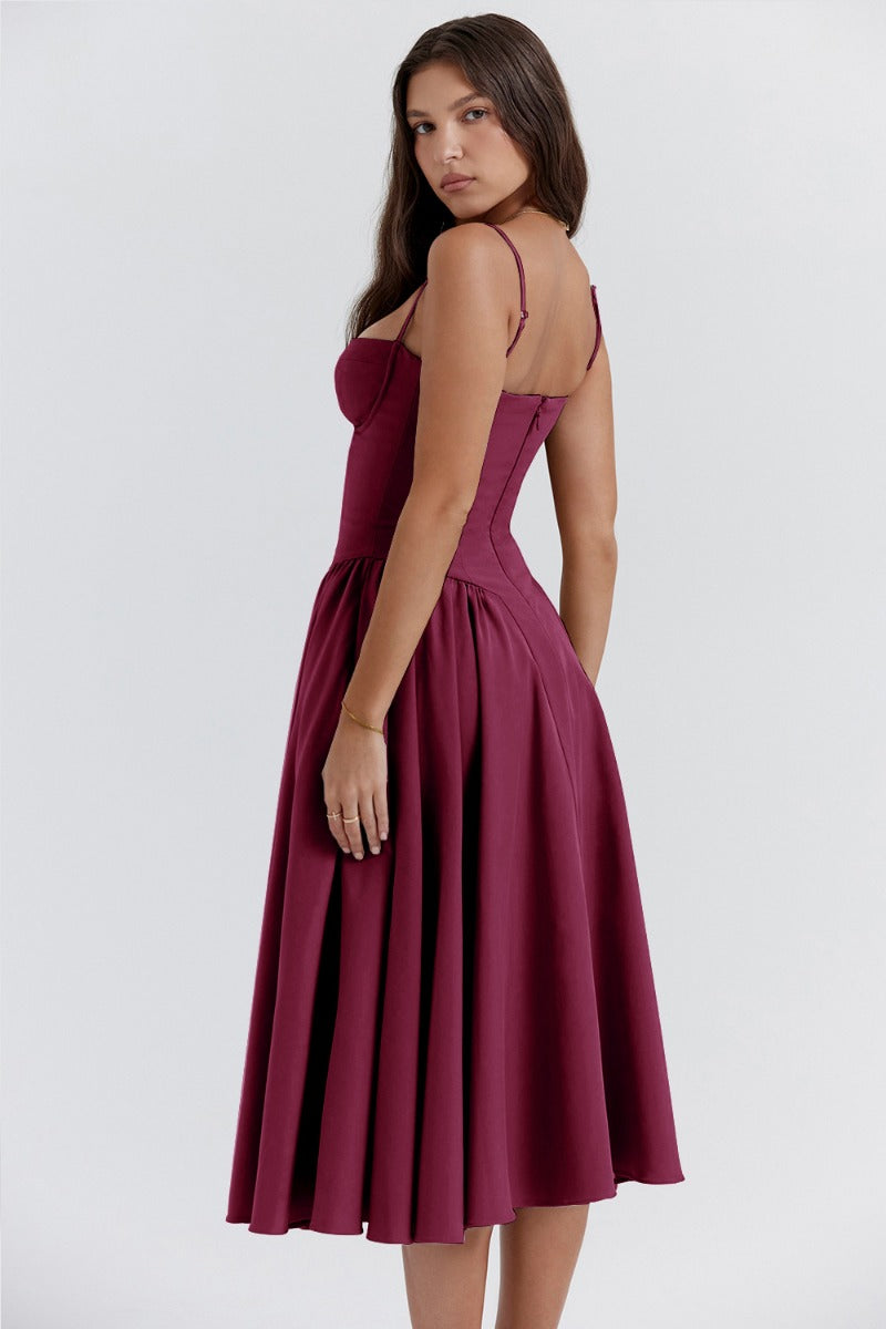 Vestido Midi para Mujer – Tirantes Finos, Corpiño Estructurado, Falda Plisada, con Bolsillos-83506-fb160f39-d796-4a37-9d72-75abd381c6ff