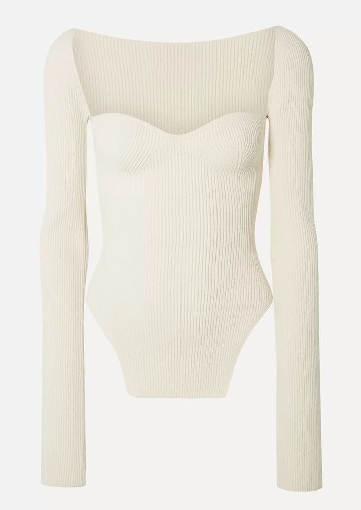 Top de Punto Canalé con Cuello Cuadrado